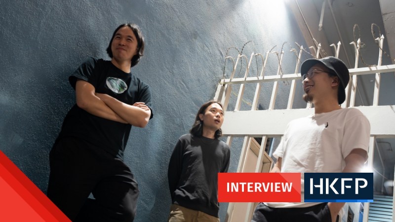 Guitarist To (centre), Michael (left), and drummer Dean (right) from Bad Math talk about their music and the band's relationship with the city. Photo: Kyle Lam/HKFP.